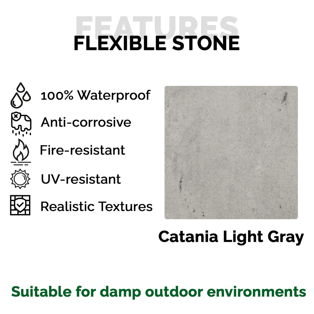 Wandpaneel aus flexiblem Naturstein Slim Catania Hellgrau 120x60 - Wasserdichte Wandverkleidung