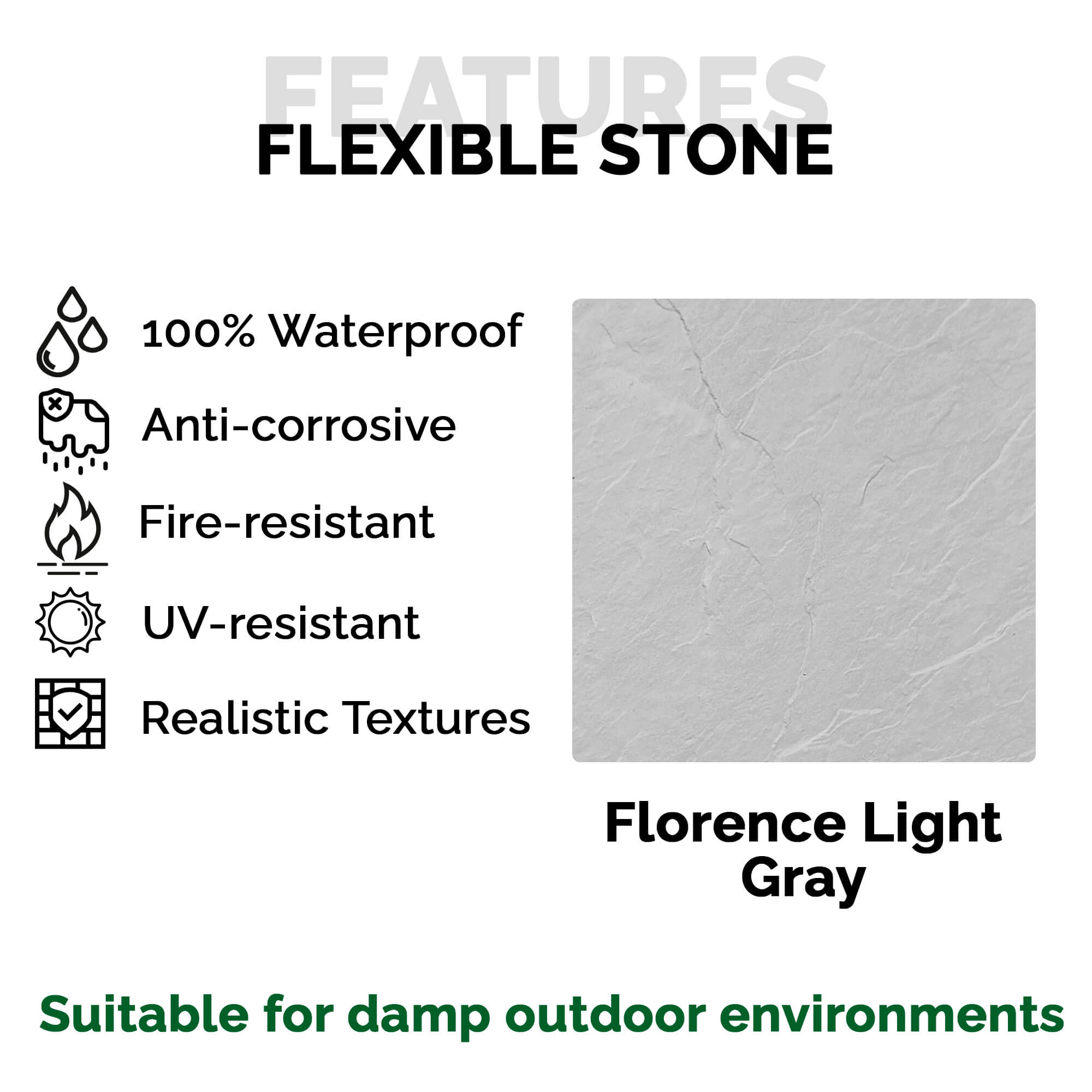 Panel Mural de Piedra Flexible Natural Florencia Gris Claro 118x58cm - Revestimiento Pared impermeable
