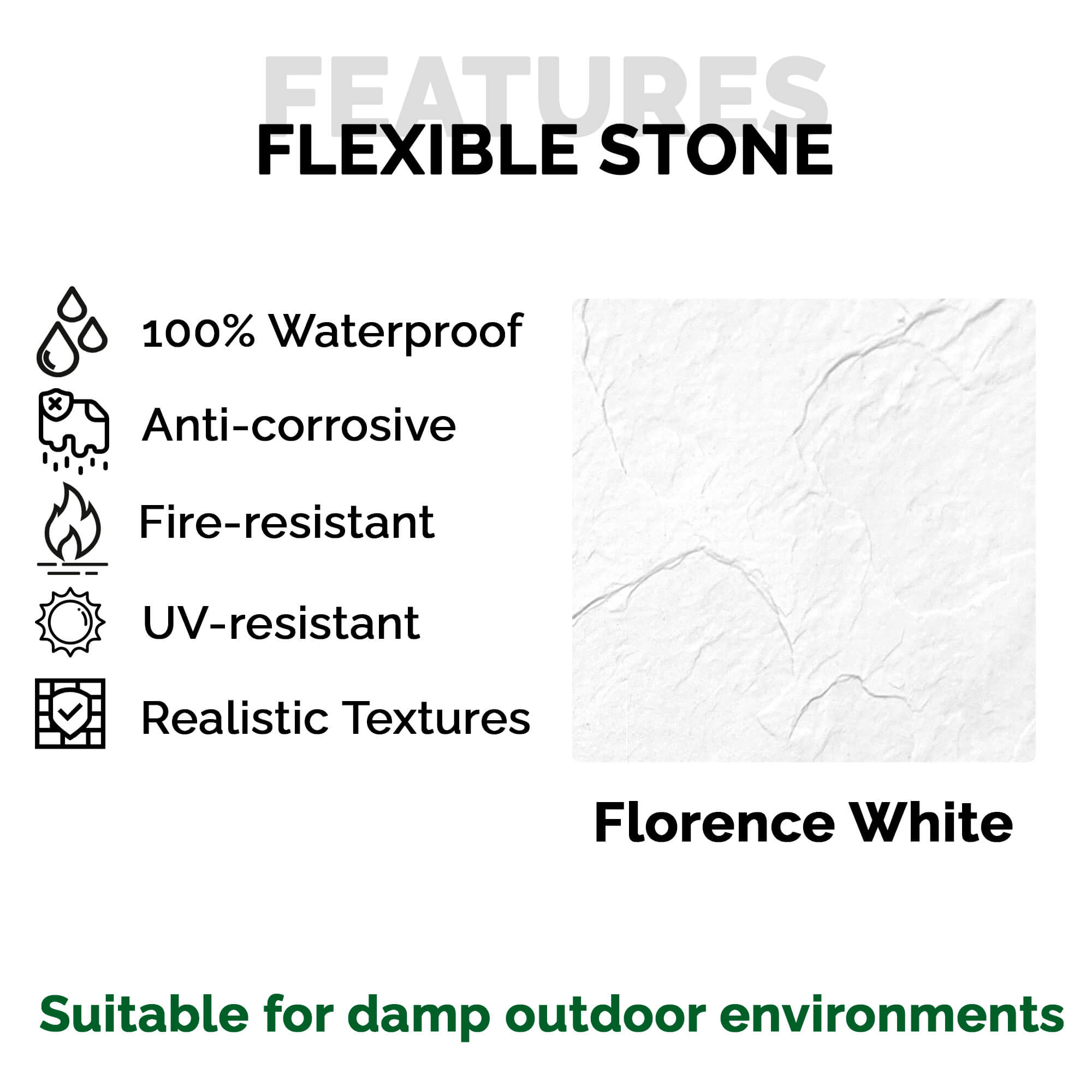 Panel Mural de Piedra Flexible Natural Florencia Blanco 118x58cm - Revestimiento Pared impermeable