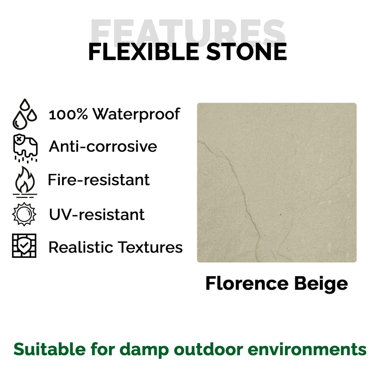 Wandpaneel aus flexiblem Naturstein Slim Florencia Hellbeige 120x60 - Wasserdichte Wandverkleidung