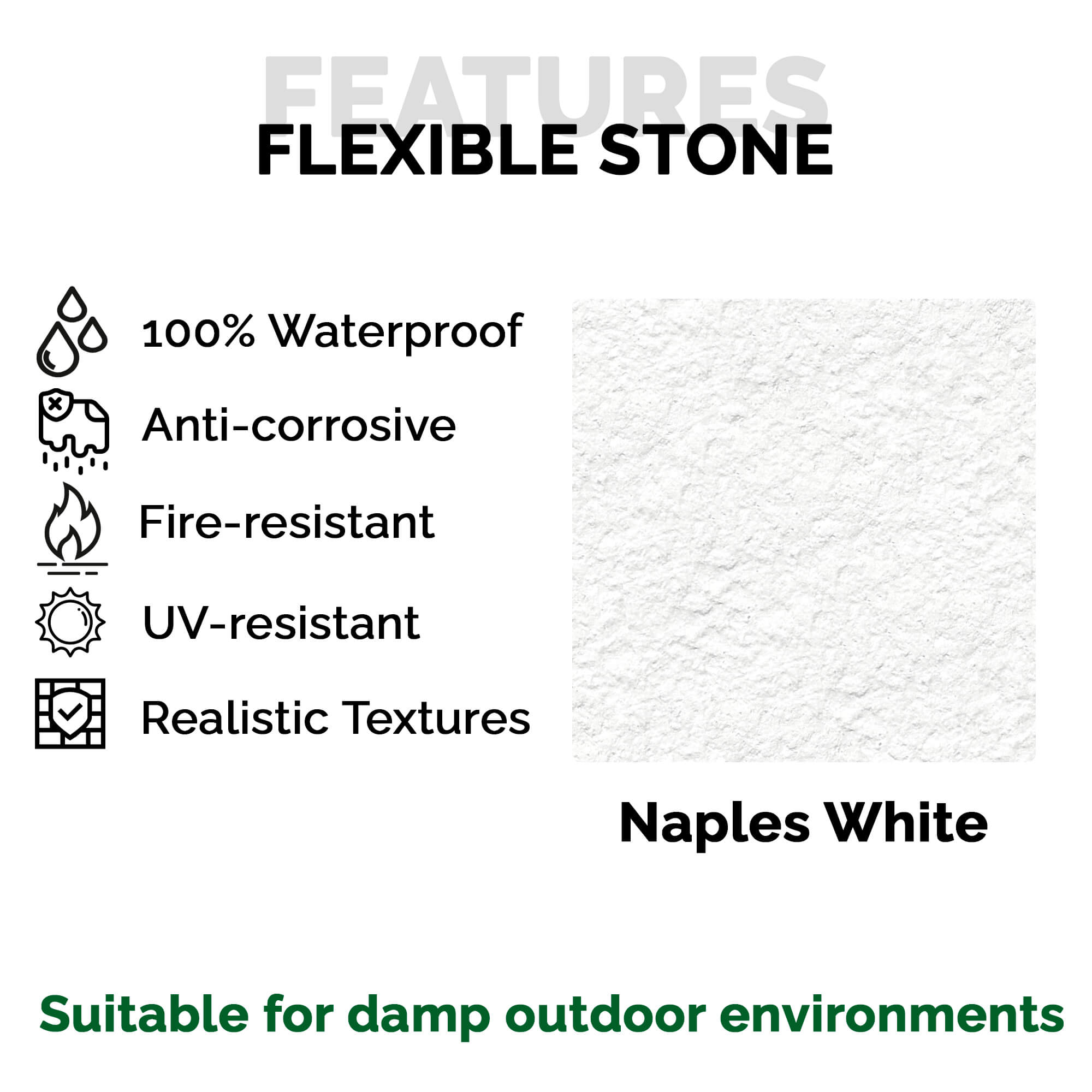 Panel Mural de Piedra Flexible Natural Napoles Blanco 120x60cm - Revestimiento Pared impermeable