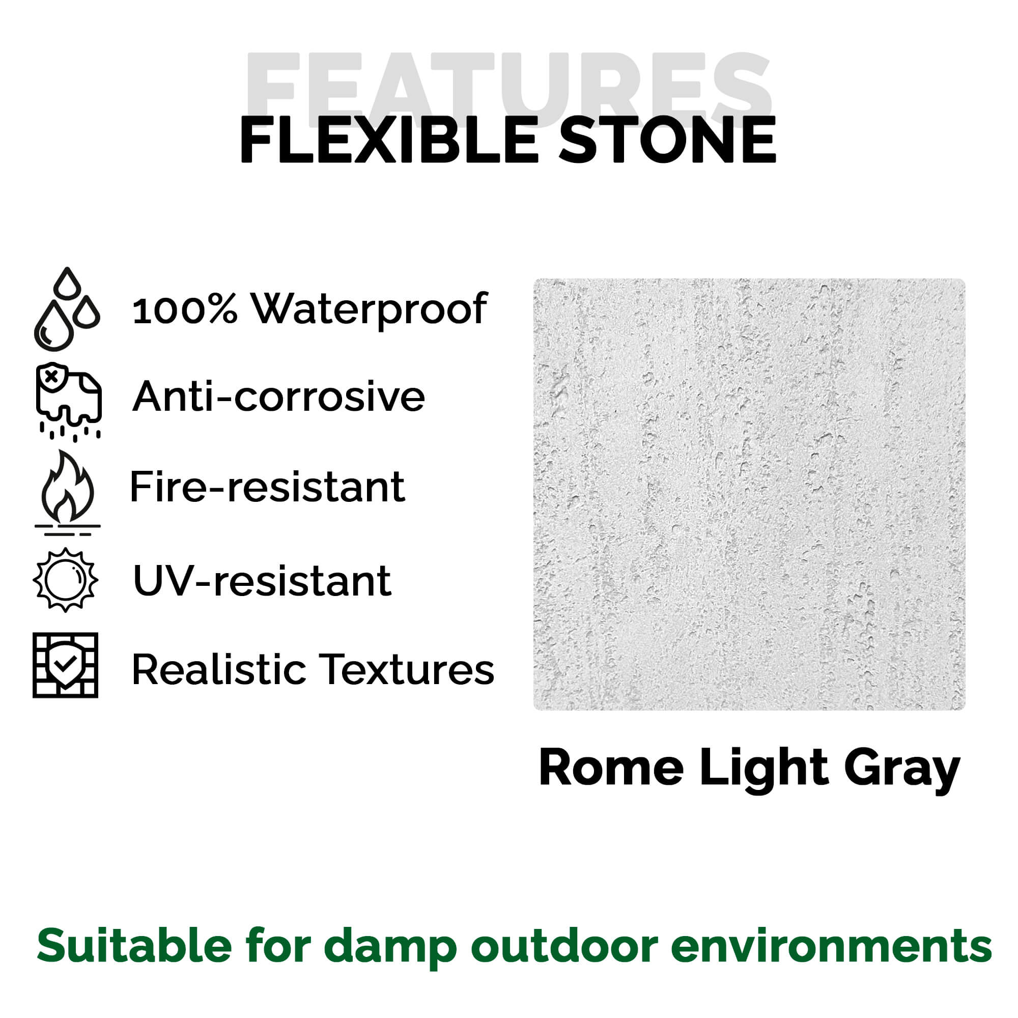 Panel Mural de Piedra Flexible Natural Roma Gris 120x60cm - Revestimiento Pared impermeable