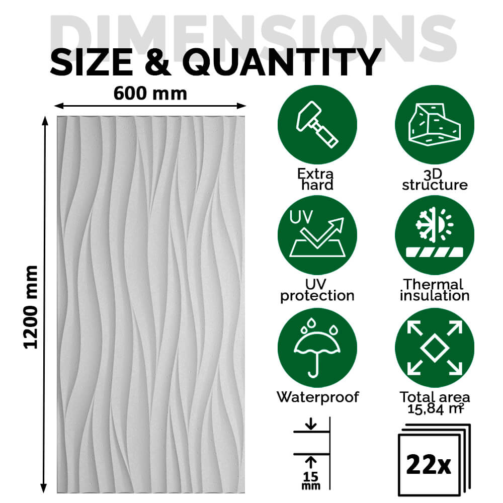 Pack 22 Painéis Parede 3D de Poliuretano Rígido PU HD Geometry Série D Branco 120x60cm - Revestimento Decorativo Interior e Exterior