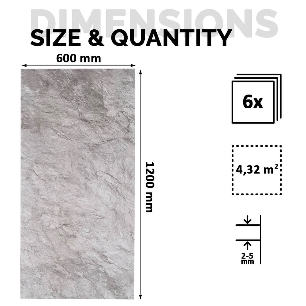 Wandpaneel aus flexiblem Naturstein Slim Catania Dunkelgrau 120x60 - Wasserdichte Wandverkleidung