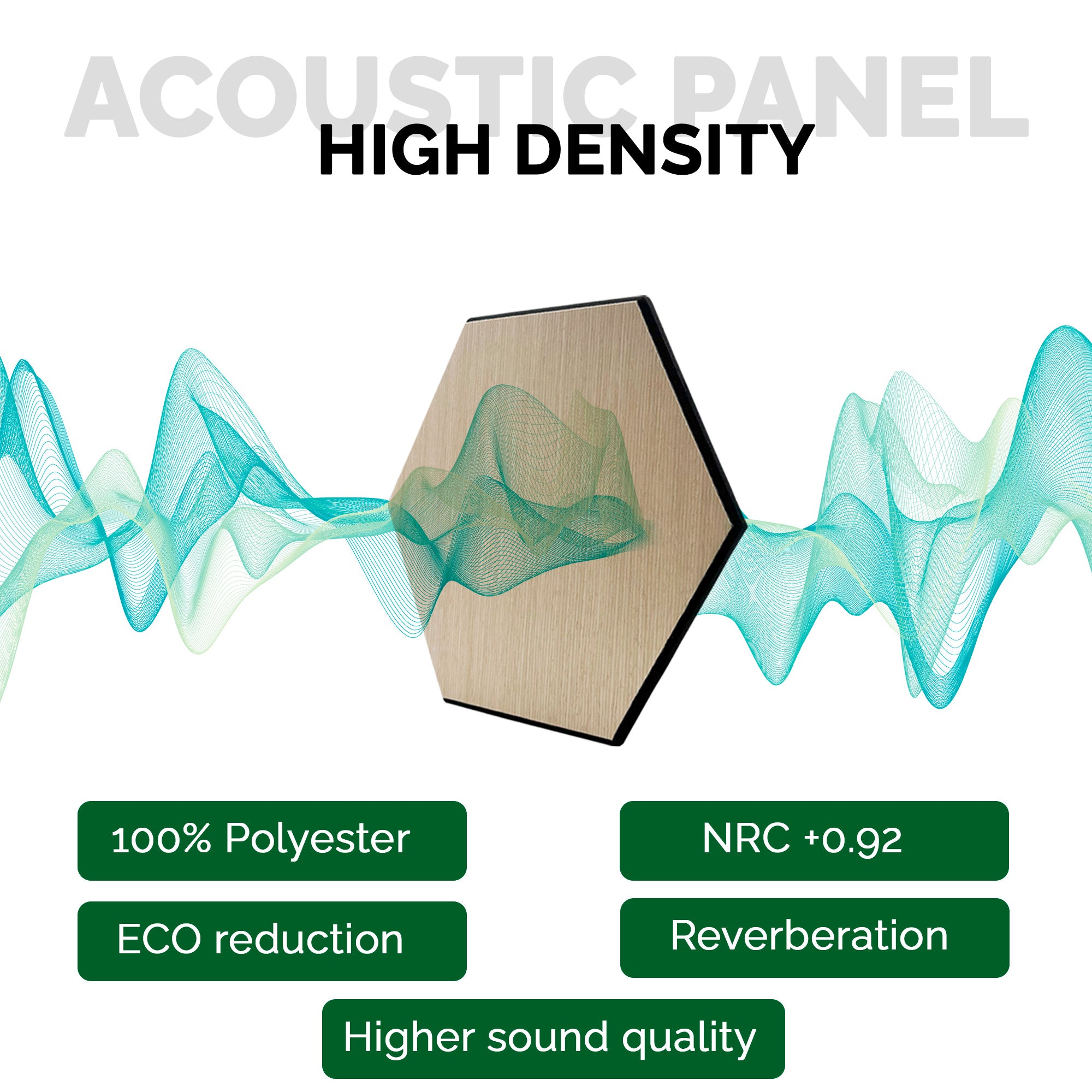 Pack 5 Panel Acústico de Pared Hexagonal Madera Claro - Aarhus 30x30x1cm