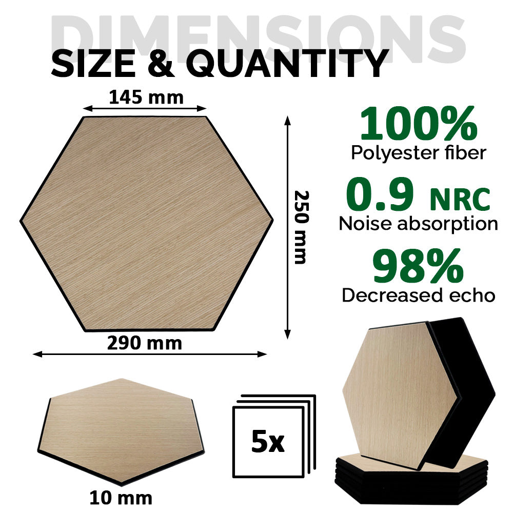 Pack 5 Panel Acústico de Pared Hexagonal Madera Claro - Aarhus 30x30x1cm
