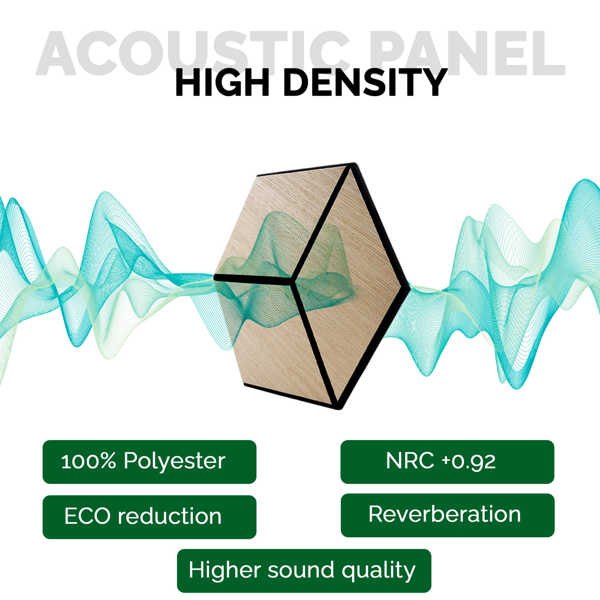 Pack 10 Panel Acústico de Pared Hexagonal Madera Natural - Gothenburg 30x30x1cm