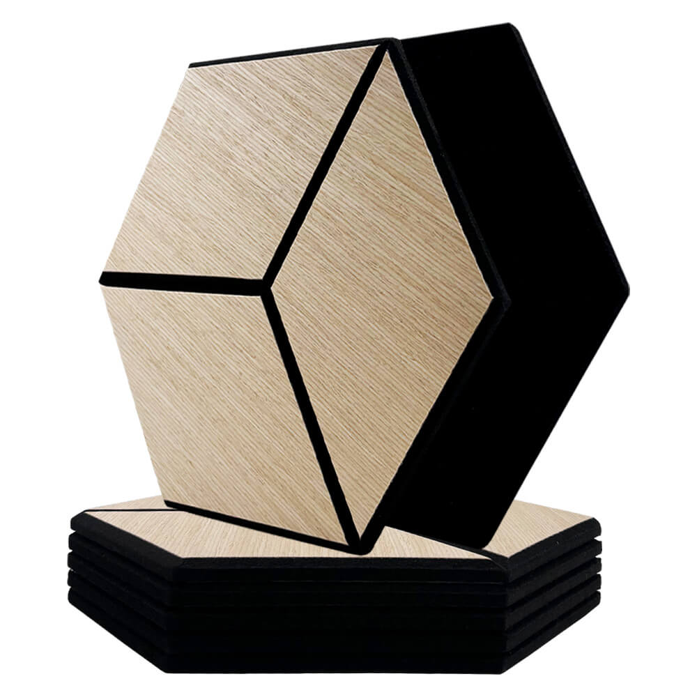 Pack 5 Panel Acústico de Pared Hexagonal Madera Natural - Gothenburg 30x30x1cm
