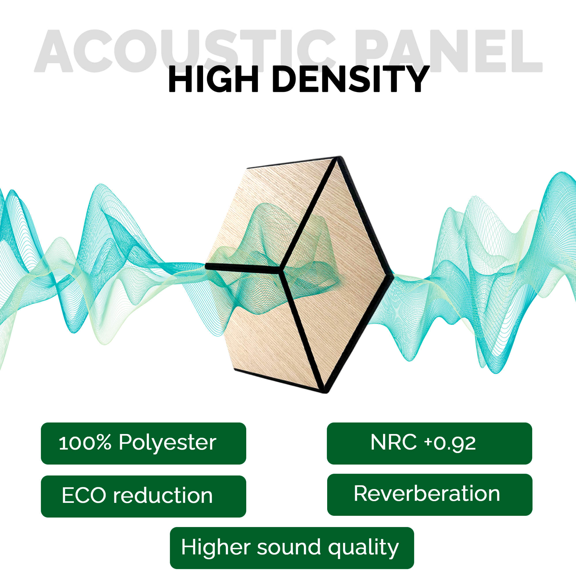 Pack 10 Panel Acústico de Pared Hexagonal Madera Claro - Helsinki 30x30x1cm