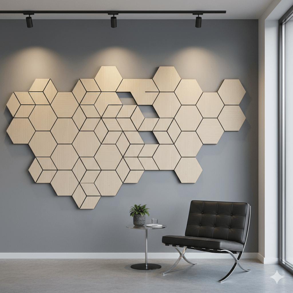 Pack 10 Panel Acústico de Pared Hexagonal Madera Claro - Helsinki 30x30x1cm