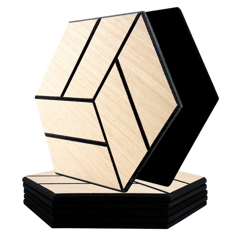 Pack 5 Panel Acústico de Pared Hexagonal Madera Claro - Reykjavik 30x30x1cm