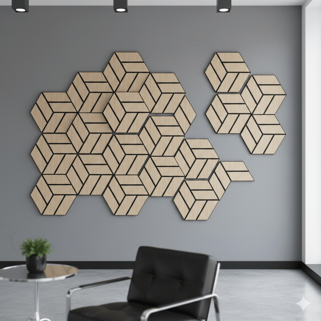 Pack 10 Panel Acústico de Pared Hexagonal Madera Natural - Stavanger 30x30x1cm