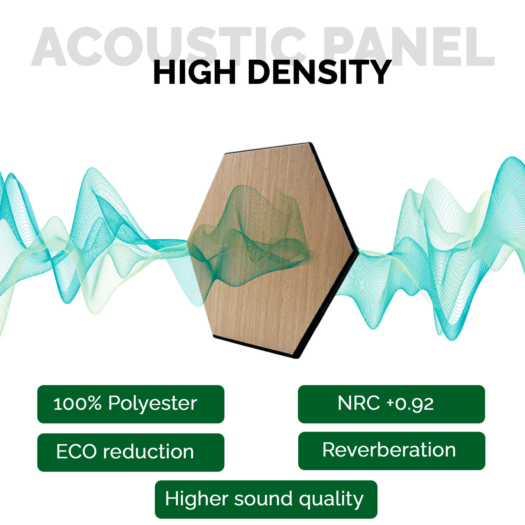 Pack 10 Panel Acústico de Pared Hexagonal Madera Natural - Turku 30x30x1cm