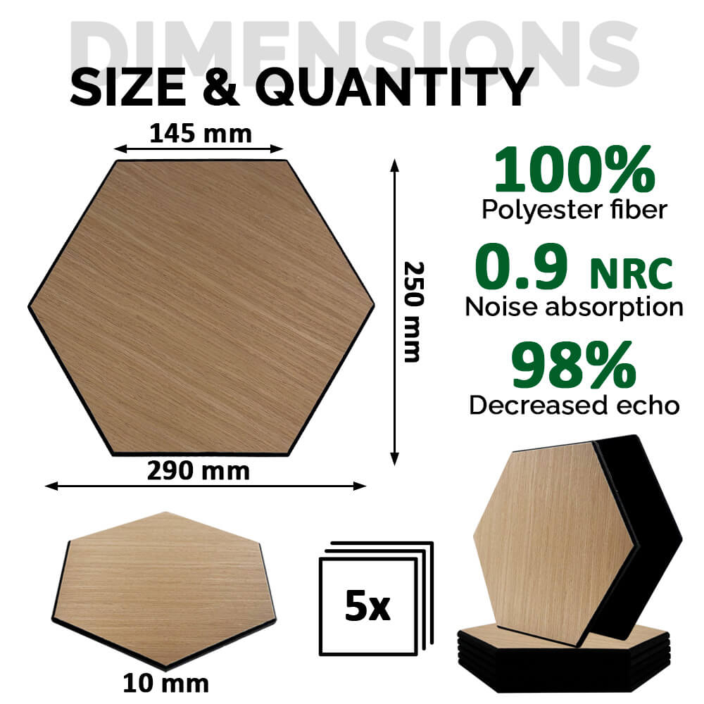 Pack 5 Panel Acústico de Pared Hexagonal Madera Natural - Turku 30x30x1cm