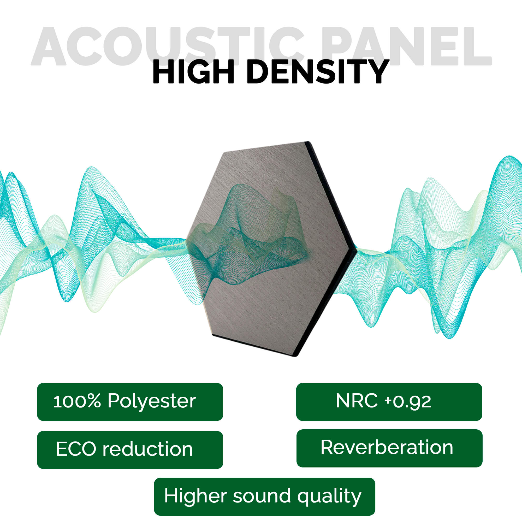 Pack 10 Panel Acústico de Pared Hexagonal Madera Gris - Bergen Grey 30x30x1cm