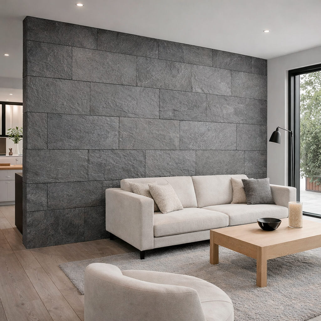 Panel Mural de Piedra Flexible Natural Florence Gris Oscuro 118x58cm - Revestimiento Pared impermeable