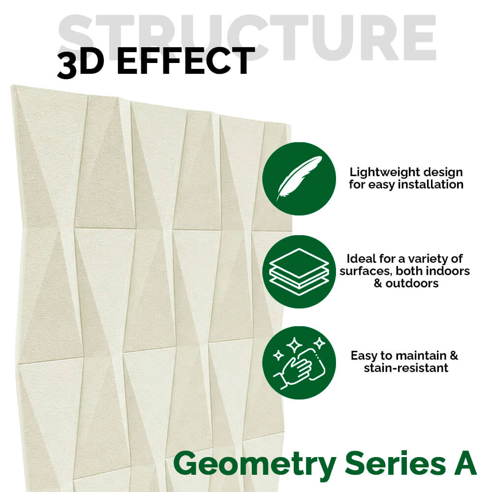 Pack 18 Painéis Parede 3D de Poliuretano Rígido PU HD Geometry Série A Bege 120x60cm - Revestimento Decorativo Interior e Exterior