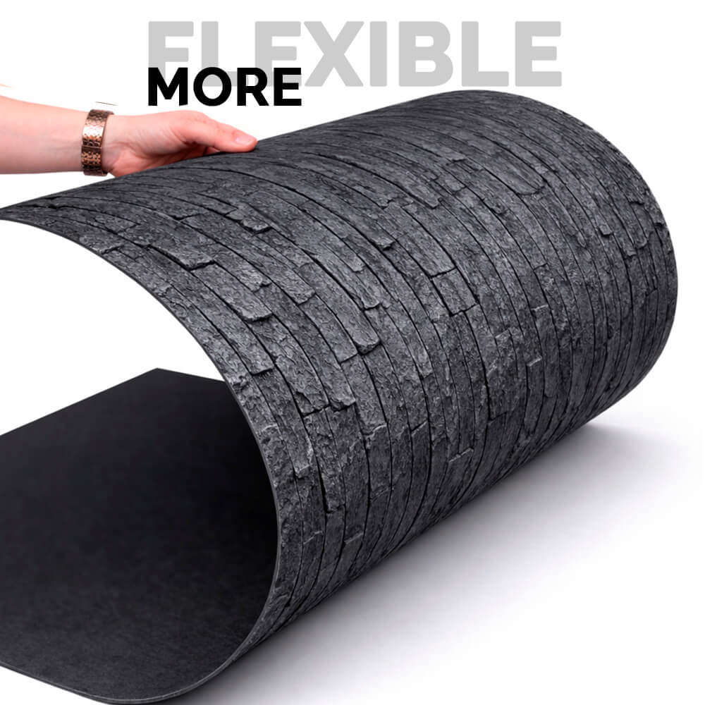 Panel Mural de Piedra Flexible Natural Venecia Negro 120x60cm - Revestimiento Pared impermeable