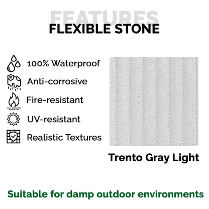 Panel Mural de Piedra Flexible Natural Trento Gris Claro 120x60cm - Revestimiento Pared impermeable