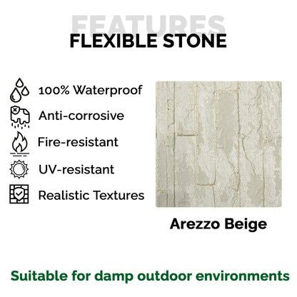 Panneau Mural en Pierre Flexible Naturelle Slim Arezzo Beige Clair 120x60 - Revêtement Mural Imperméable