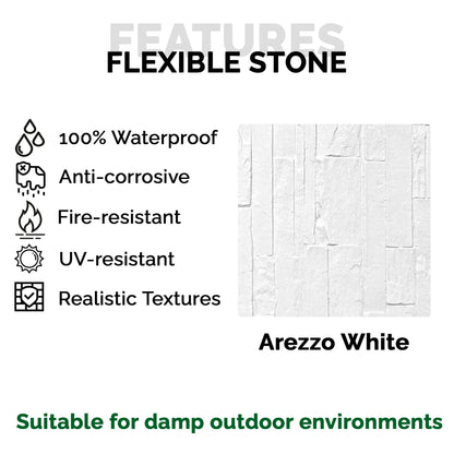 Panel Mural de Piedra Flexible Natural Arezzo Blanco 120x60cm - Revestimiento Pared impermeable