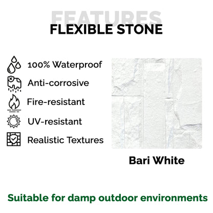 Panel Mural de Piedra Flexible Natural Bari Blanco 120x60cm - Revestimiento Pared impermeable