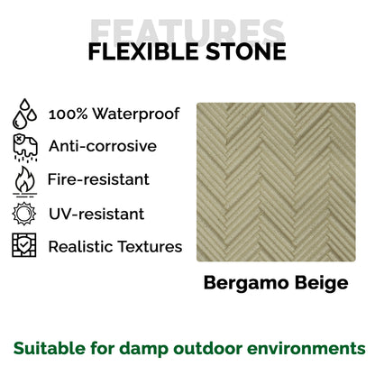 Natural Flexible Stone Wall Panel Slim Bergamo Beige 120x60 - Waterproof Wall Cladding