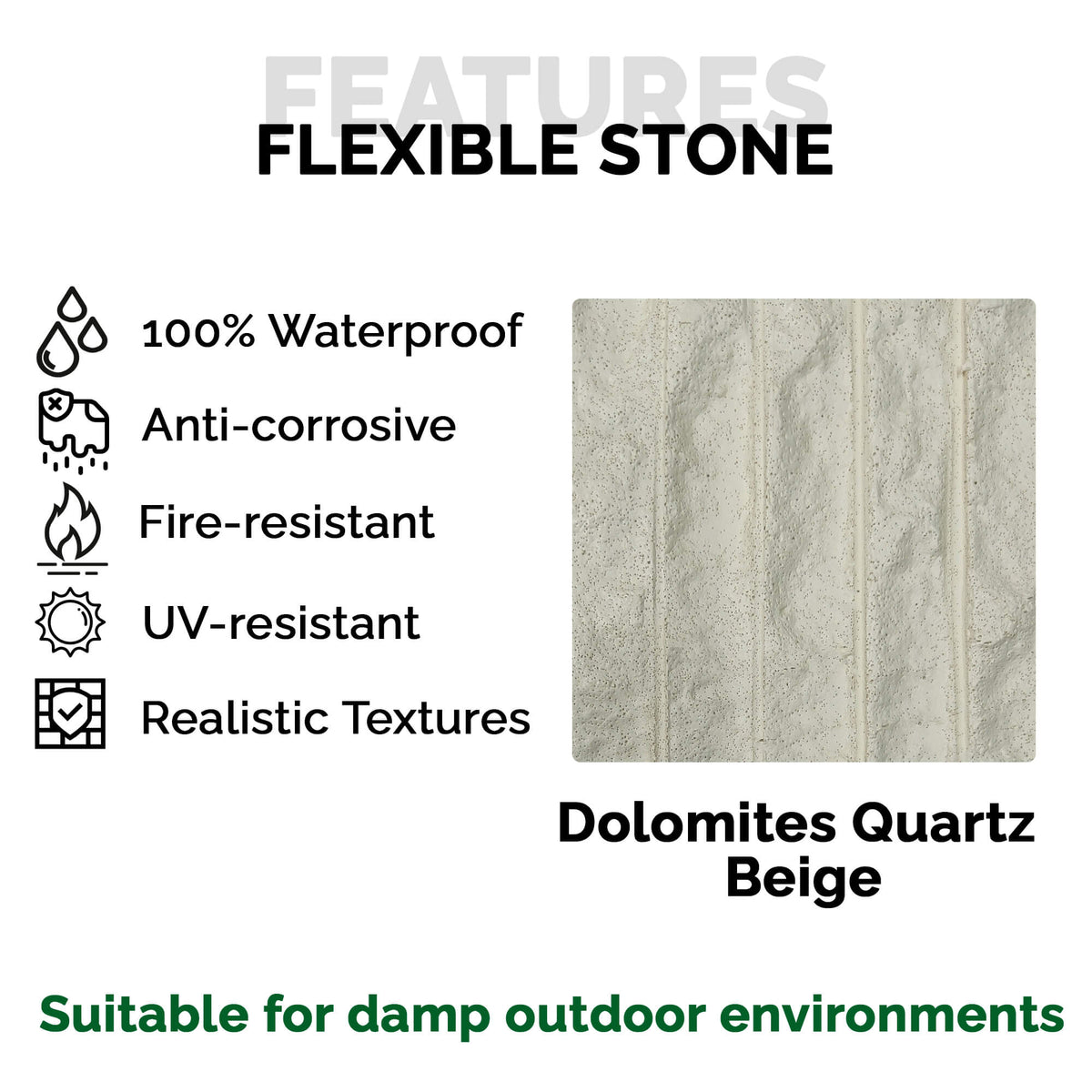 Panel Mural de Piedra Flexible Natural Slim Dolomites Quartz Beige 120x60 - Revestimiento Pared impermeable