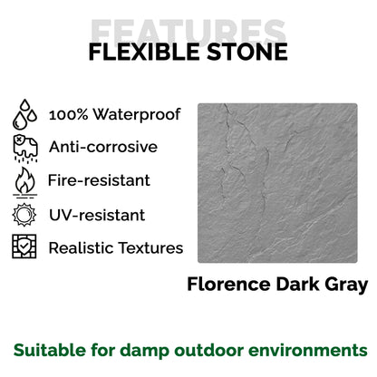 Panel Mural de Piedra Flexible Natural Florence Gris Oscuro 118x58cm - Revestimiento Pared impermeable