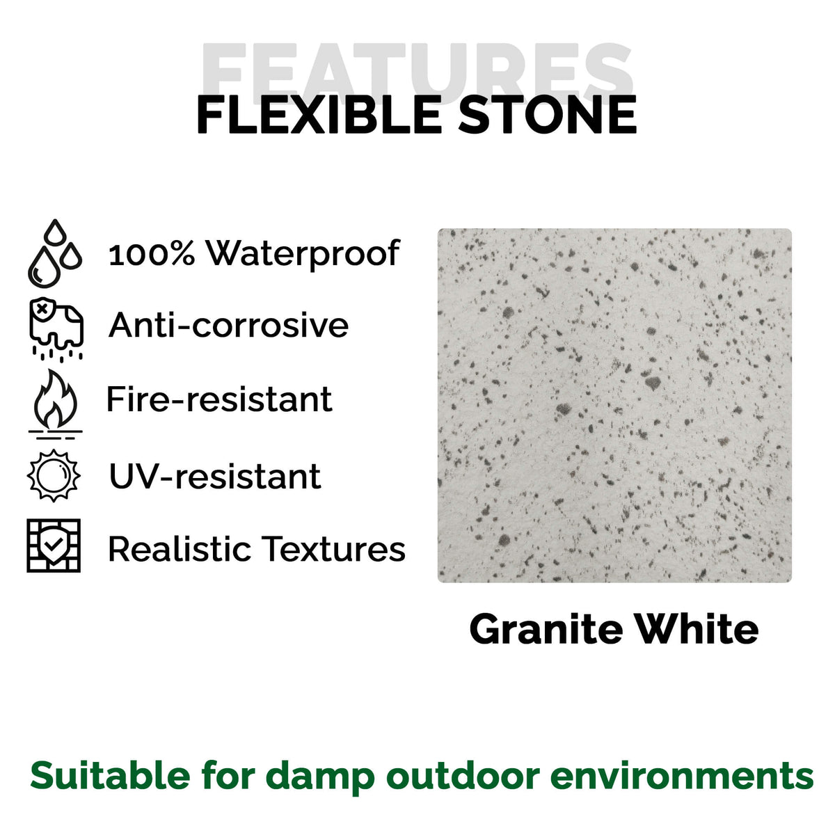 Panneau Mural en Pierre Flexible Naturelle Slim Granite Blanc 120x60 - Revêtement Mural Imperméable