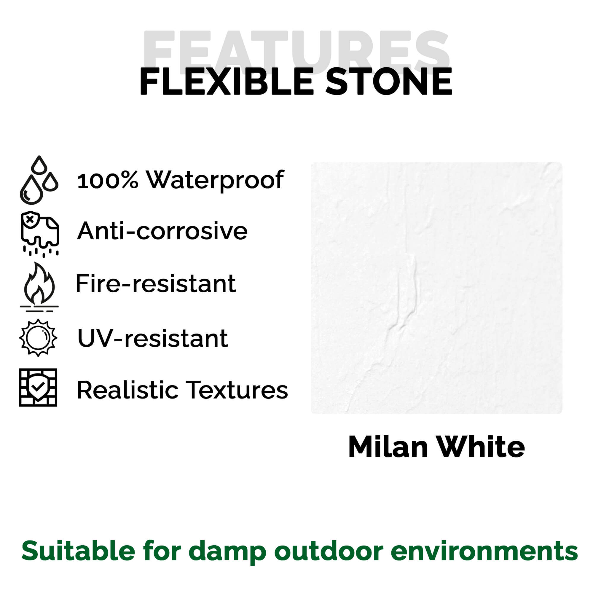 Panel Mural de Piedra Flexible Natural Milan Blanco 120x60cm - Revestimiento Pared impermeable