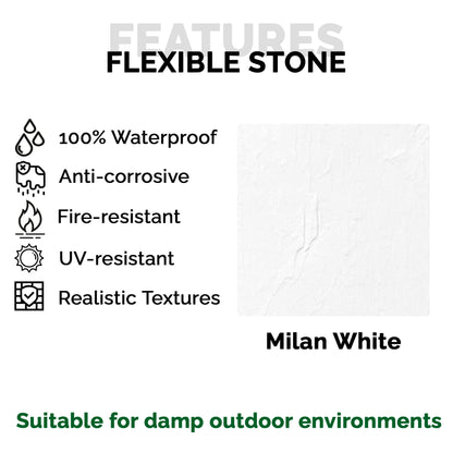 Panel Mural de Piedra Flexible Natural Milan Blanco 120x60cm - Revestimiento Pared impermeable