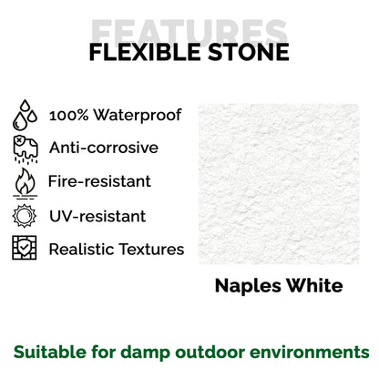 Panel Mural de Piedra Flexible Natural Napoles Blanco 120x60cm - Revestimiento Pared impermeable