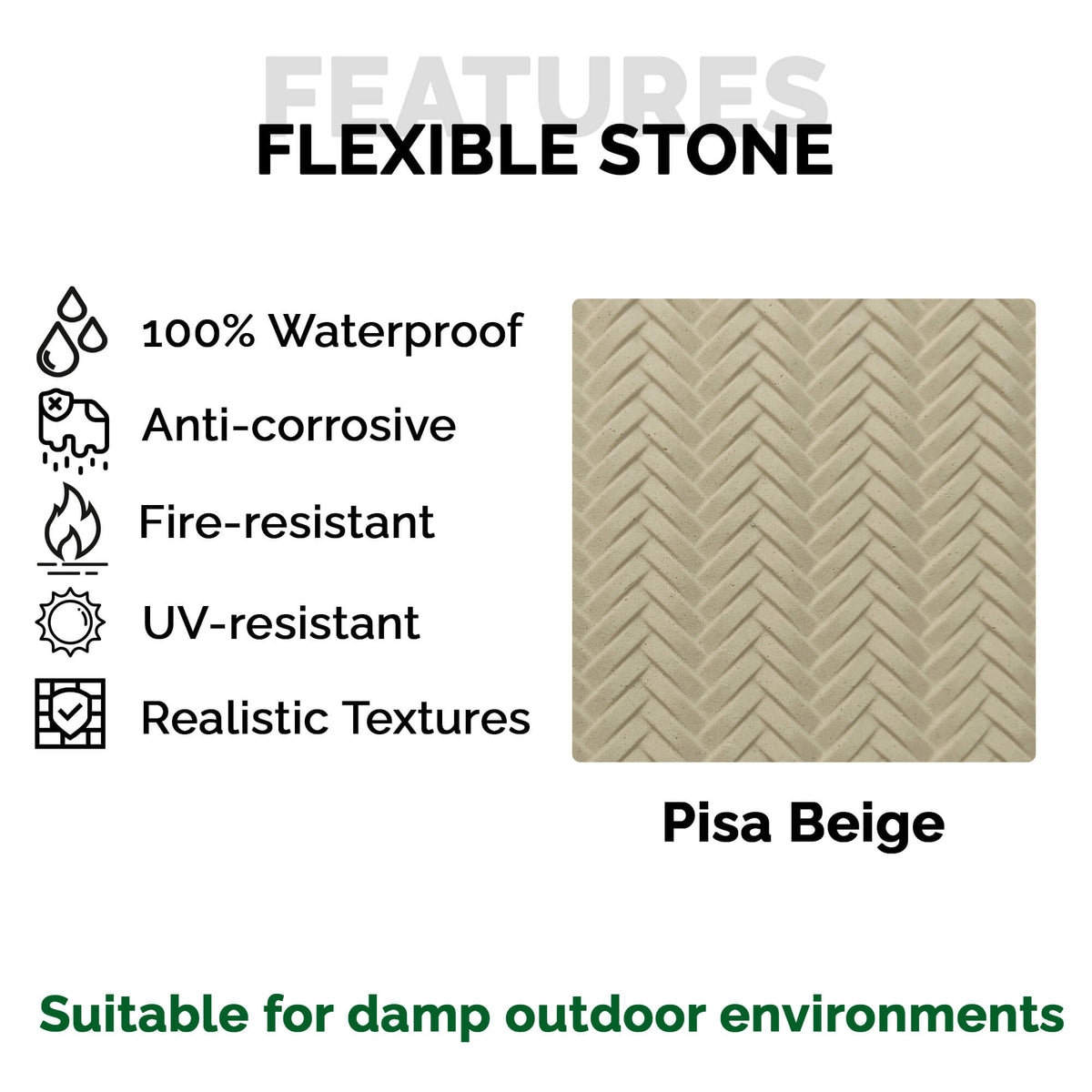 Wandpaneel aus flexiblem Naturstein Slim Pisa Beige 120x60 - Wasserdichte Wandverkleidung