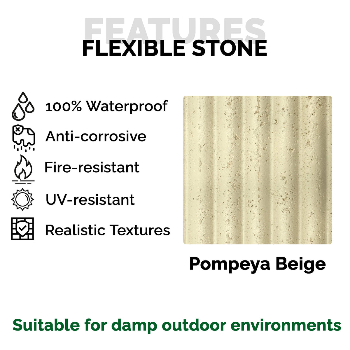 Panel Mural de Piedra Flexible Natural Slim Pompeya Beige 120x60