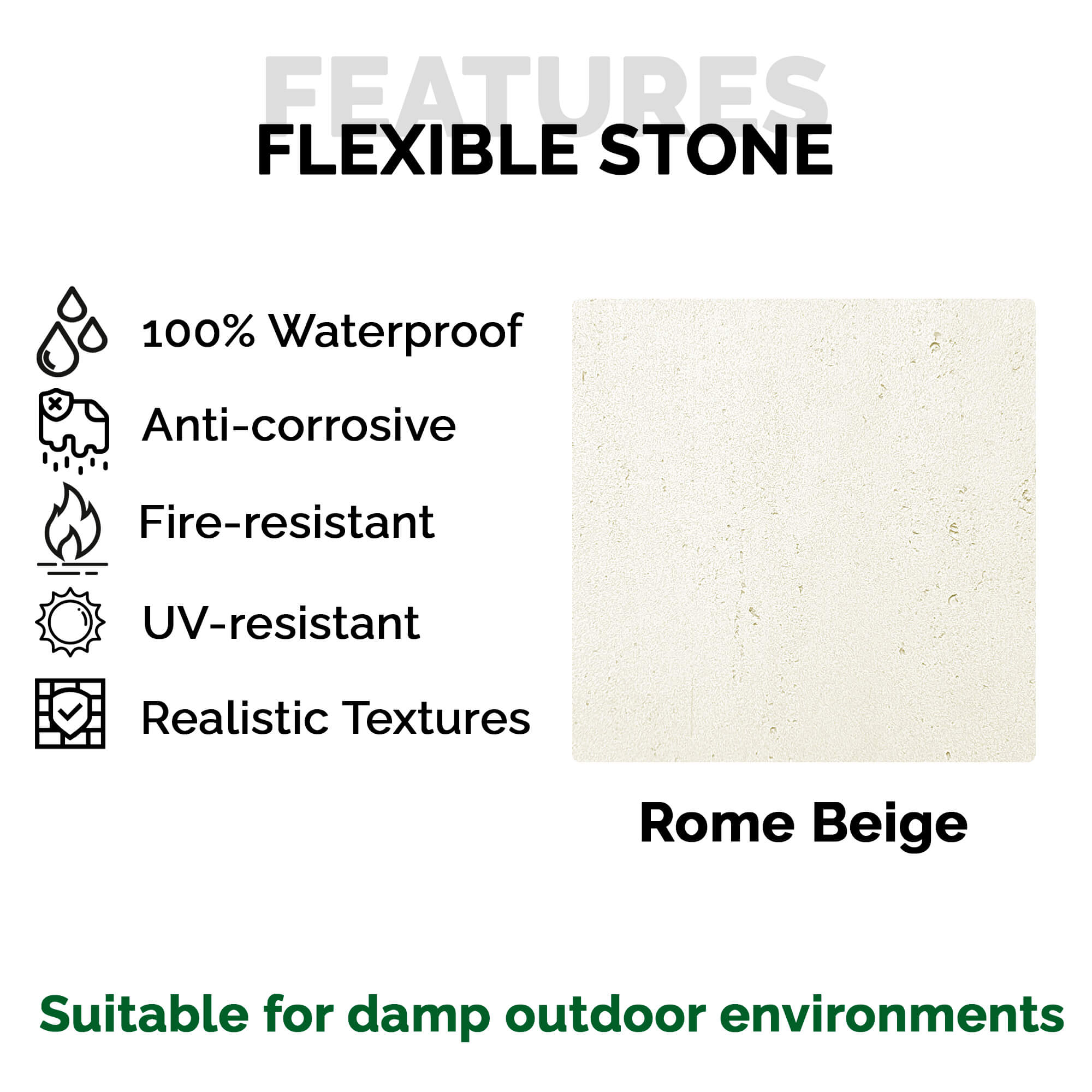 Panel Mural de Piedra Flexible Natural Roma Beige 120x60cm - Revestimiento Pared impermeable