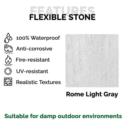 Panel Mural de Piedra Flexible Natural Roma Gris 120x60cm - Revestimiento Pared impermeable