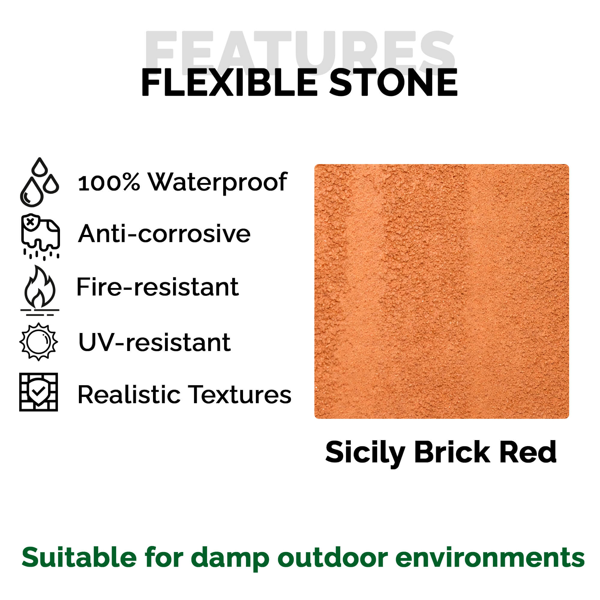 Panel Mural de Piedra Flexible Natural Sicilia Rojo 120x60cm - Revestimiento Pared impermeable
