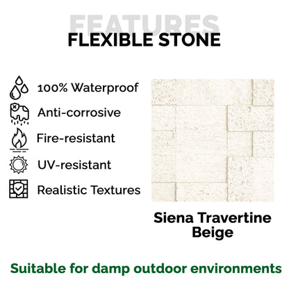 Panel Mural de Piedra Flexible Natural Siena Travertine Beige 120x60cm - Revestimiento Pared impermeable