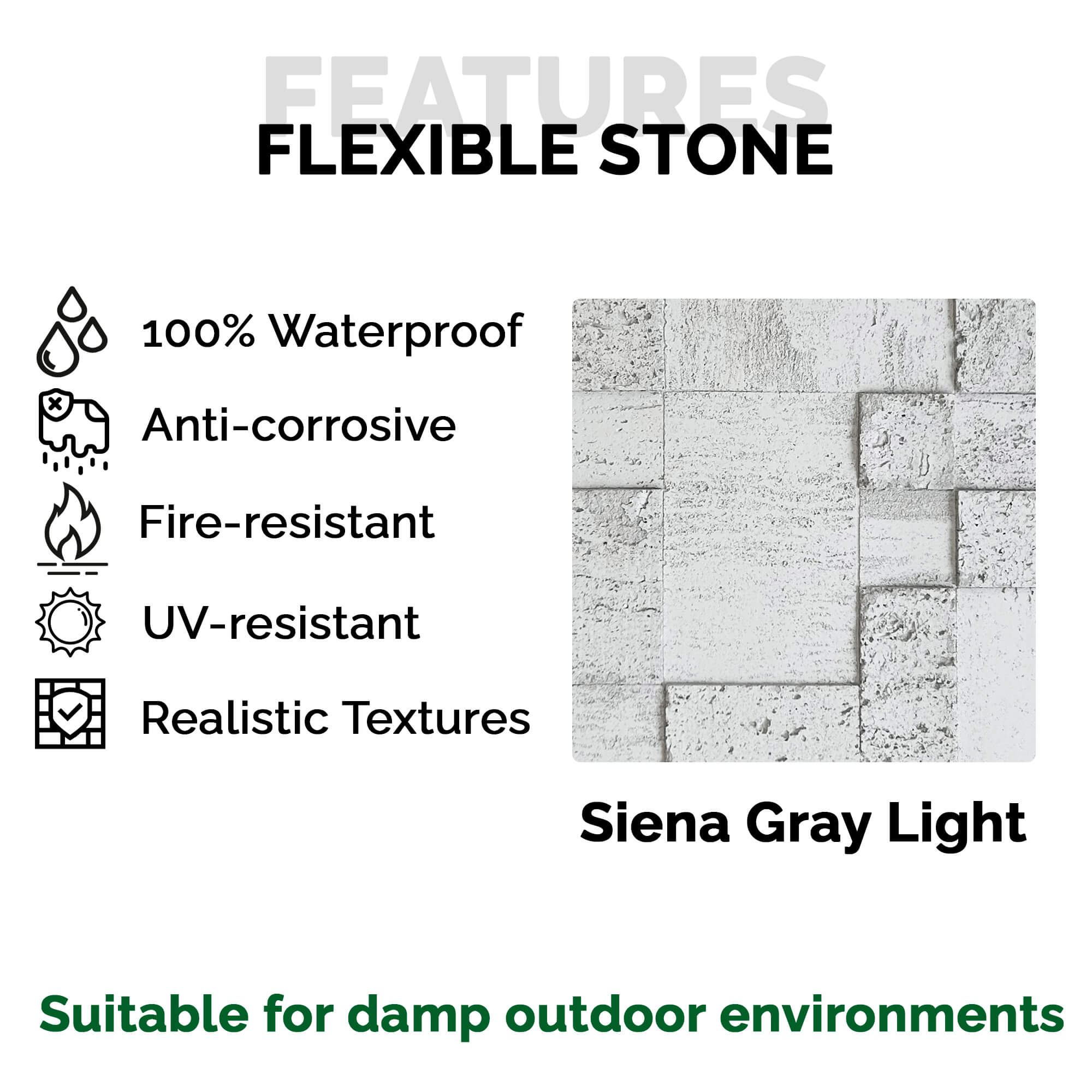 Panel Mural de Piedra Flexible Natural Siena Travertine Gris 120x60cm - Revestimiento Pared impermeable
