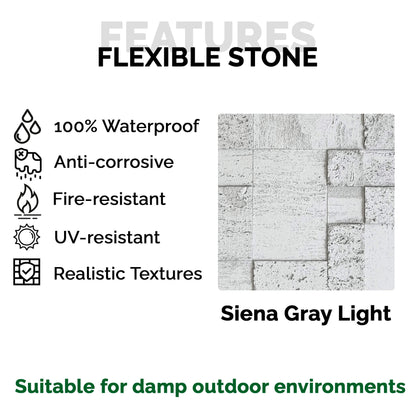 Panel Mural de Piedra Flexible Natural Siena Travertine Gris 120x60cm - Revestimiento Pared impermeable