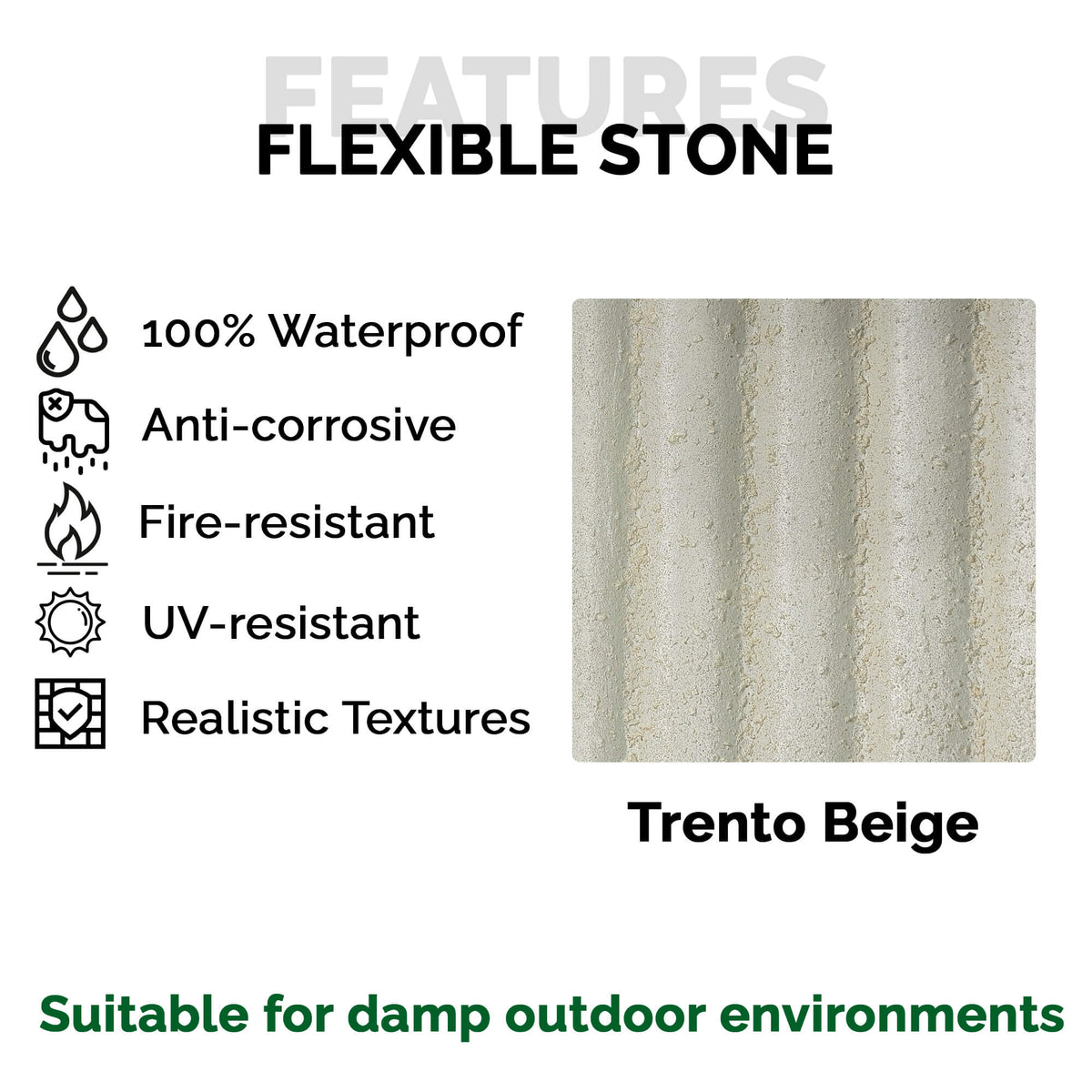Panneau Mural en Pierre Flexible Naturelle Slim Trento Beige 120x58 - Revêtement Mural Imperméable