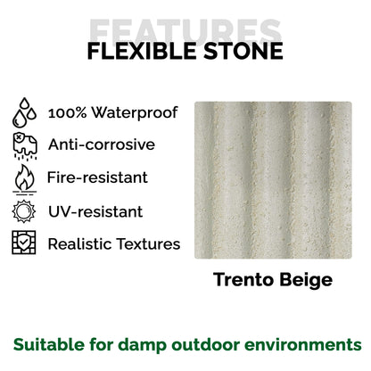 Panneau Mural en Pierre Flexible Naturelle Slim Trento Beige 120x58 - Revêtement Mural Imperméable