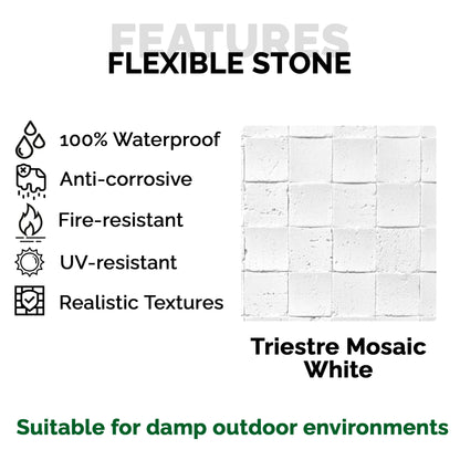 Panel Mural de Piedra Flexible Natural Trieste Mosaic Blanco 118x58cm - Revestimiento Pared impermeable