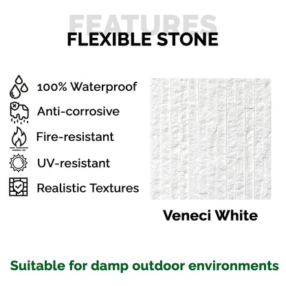 Panel Mural de Piedra Flexible Natural Venecia Blanco 120x60cm - Revestimiento Pared impermeable