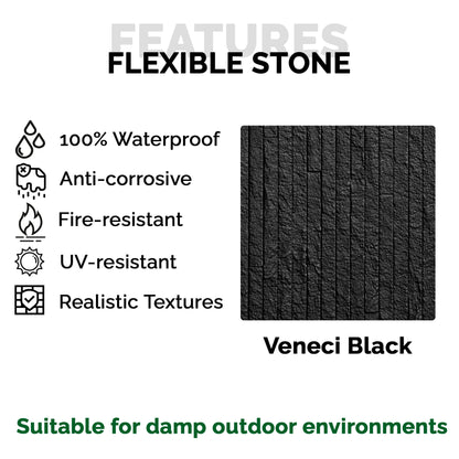 Panel Mural de Piedra Flexible Natural Venecia Negro 120x60cm - Revestimiento Pared impermeable