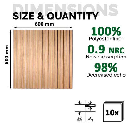 Pack 10 Panel Acústico de Pared Cuadrado Roble Natural - Pure 60x60x1cm