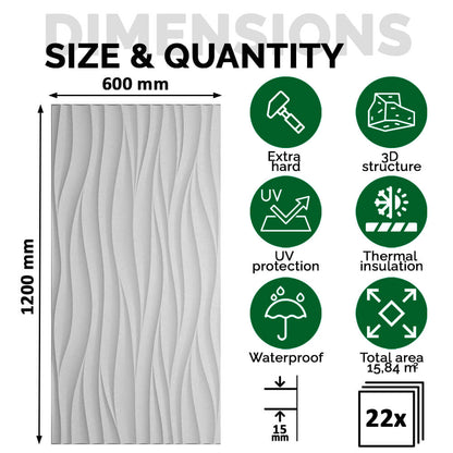 Pack 22 Painéis Parede 3D de Poliuretano Rígido PU HD Geometry Série D Branco 120x60cm - Revestimento Decorativo Interior e Exterior