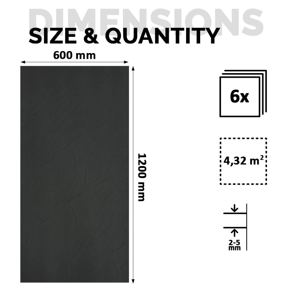 Panneau Mural en Pierre Flexible Naturelle Slim Florencia Noir 120x60 - Revêtement Mural Imperméable