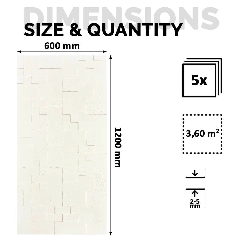 Panel Mural de Piedra Flexible Natural Siena Travertine Beige 120x60cm - Revestimiento Pared impermeable